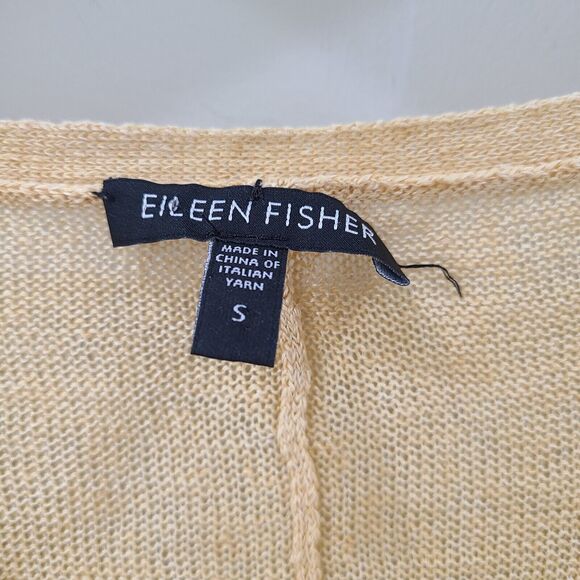 Eileen Fisher Women 100% Linen Sweater Small Yellow Beachy Open Knit Lightweight - Picture 4 of 9